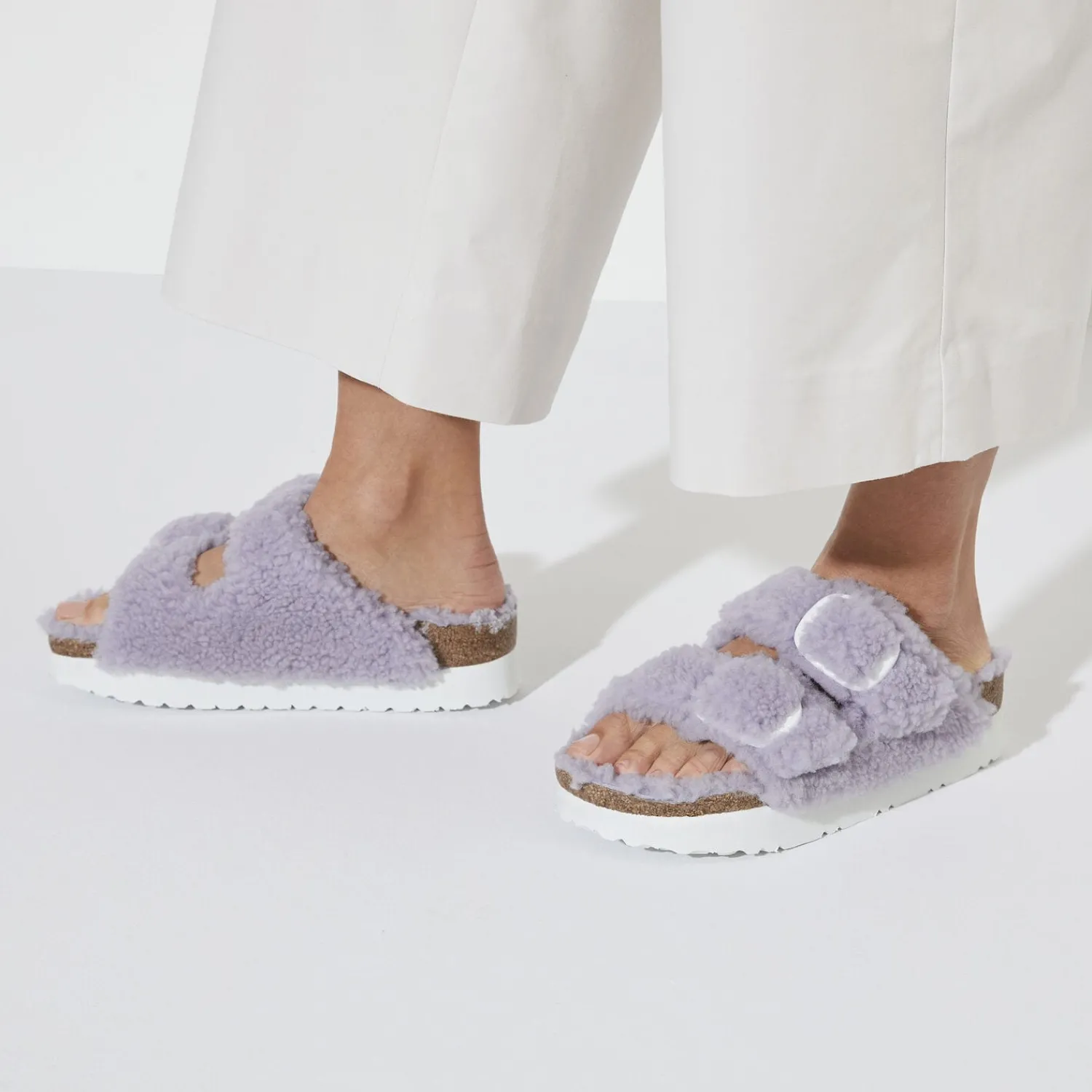 Dames Birkenstock Plateau-Arizona Big Buckle Lamsvel