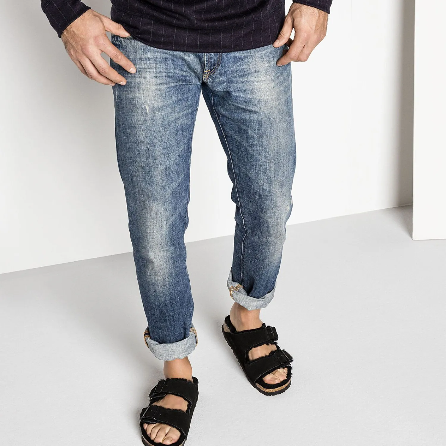 Heren Birkenstock Twee Riemen-Arizona Lamsvel