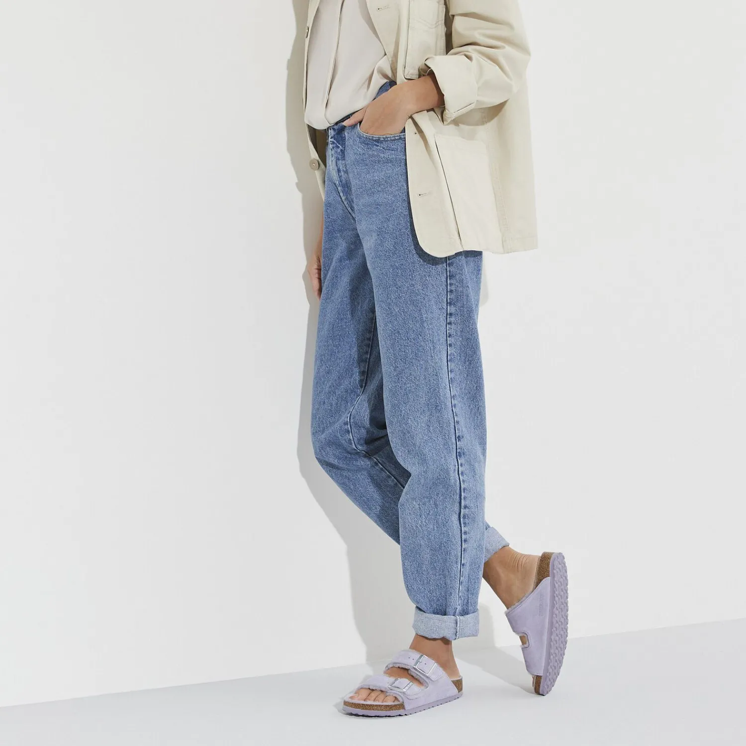 Dames Birkenstock Twee Riemen-Arizona Lamsvel